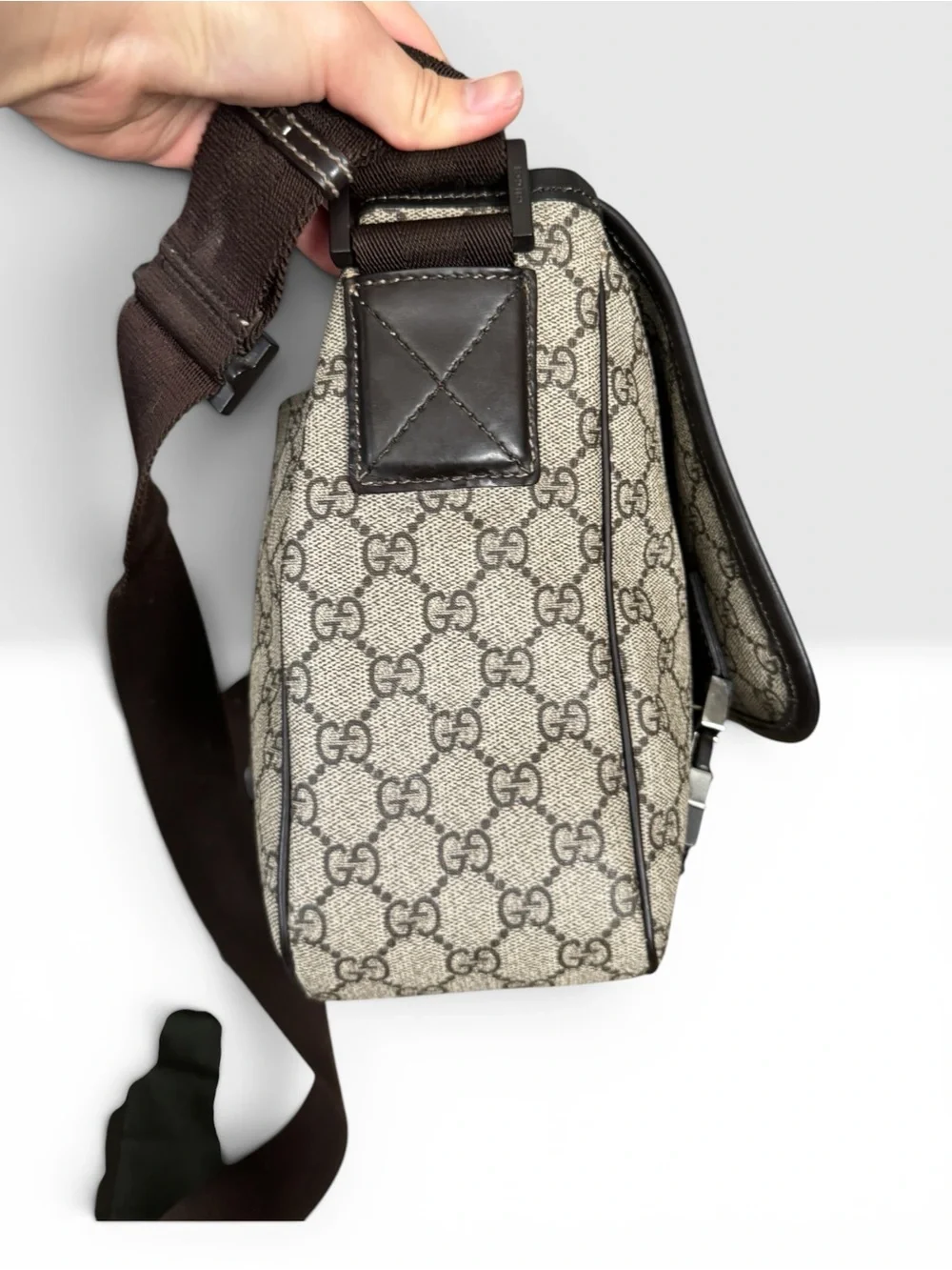 Gucci Interocking GG Supreme Messenger Bag with Brown Strap